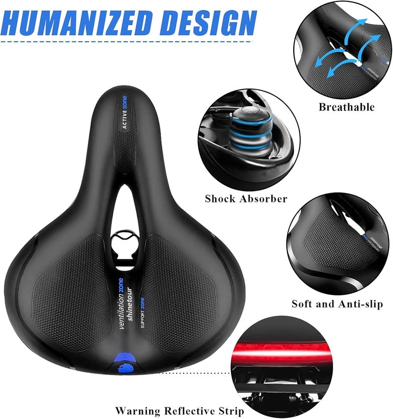 Gincleey Comfort Bike Seat for Women Men,Wide Bicycle Saddle Replacement Memory Foam Padded Soft Bike Cushion with Dual Shock Absorbing Universal Fit for Indoor/Outdoor Bikes with Reflect - Image 3